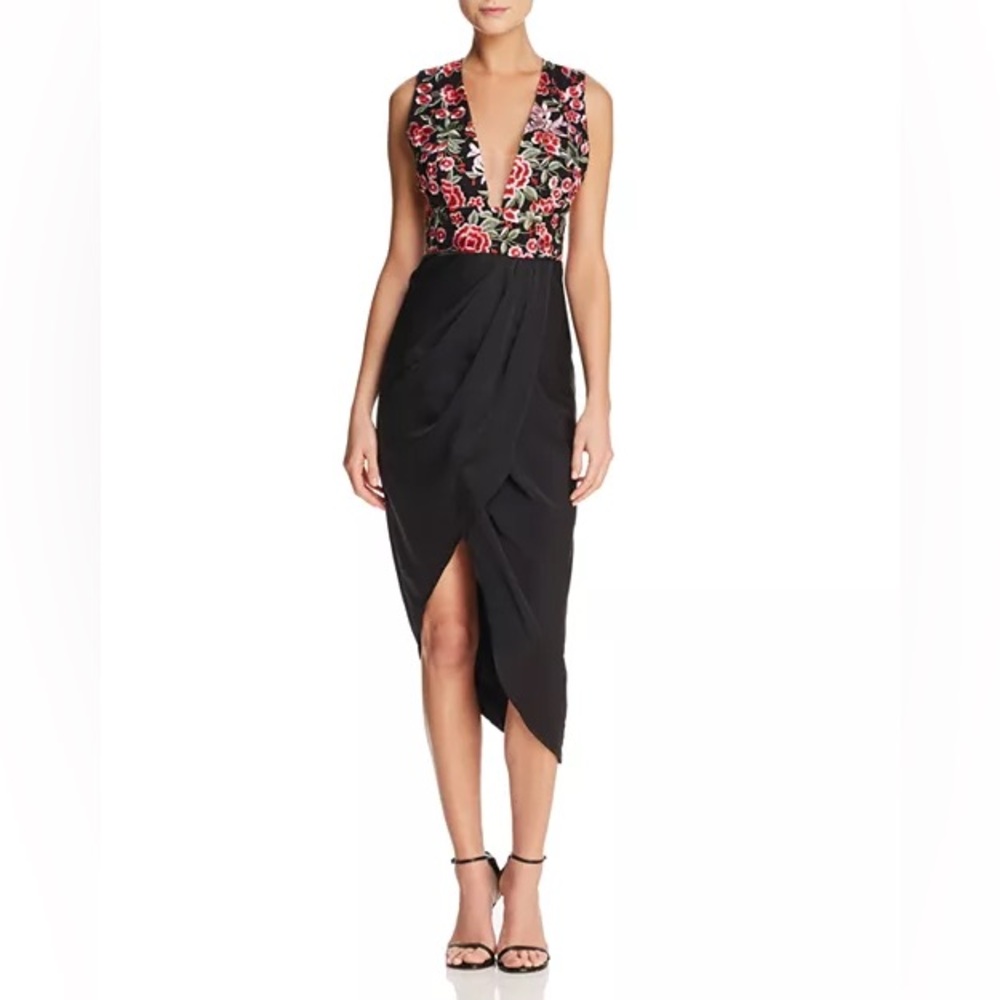 Sau Lee Mila Embroidered Tulip Skirt Dress Asymmetrical Mesh Size 0 US 4 UK - Picture 2 of 8